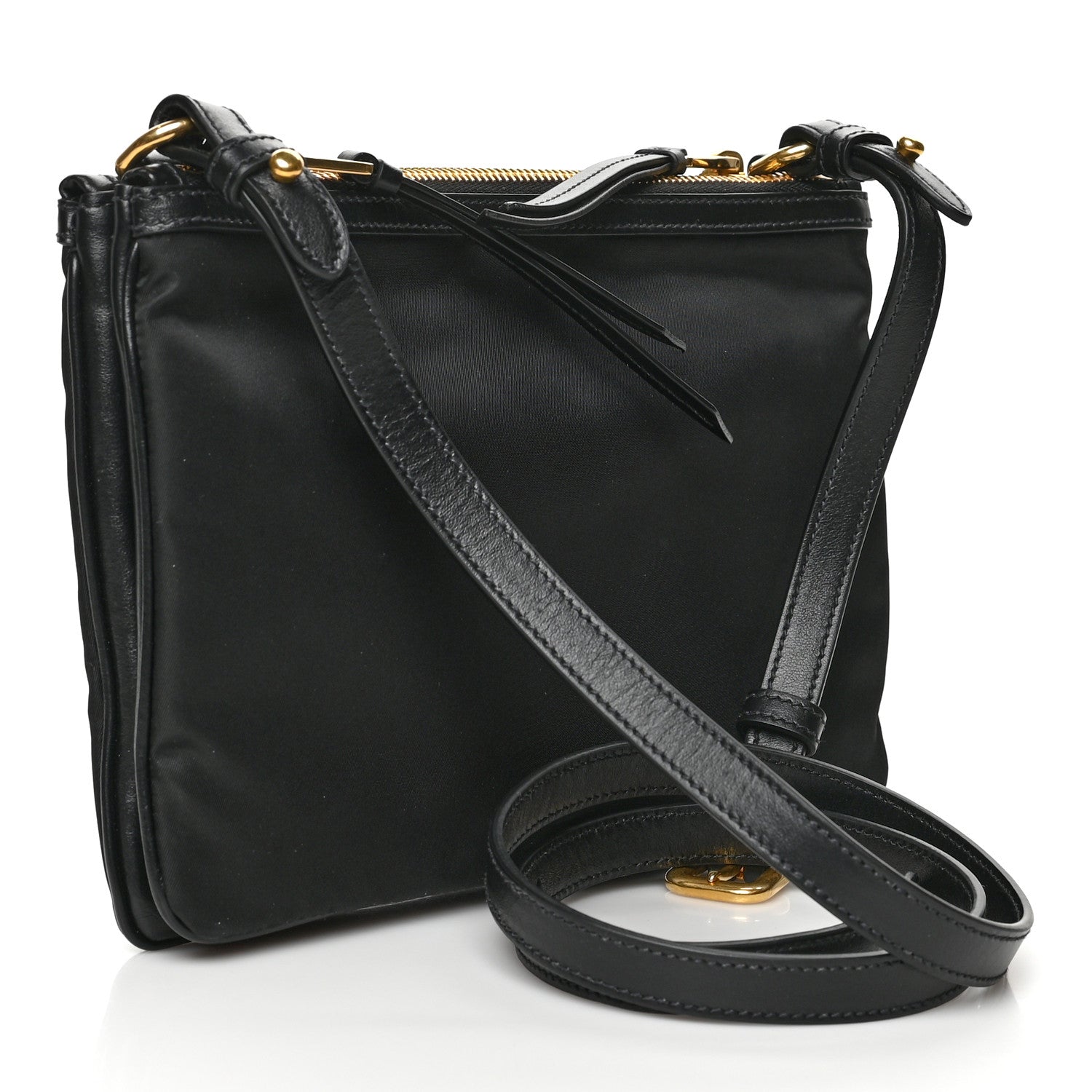 Prada Tessuto Nylon Soft Calf Double Zip Crossbody Bag Black 3 of 7