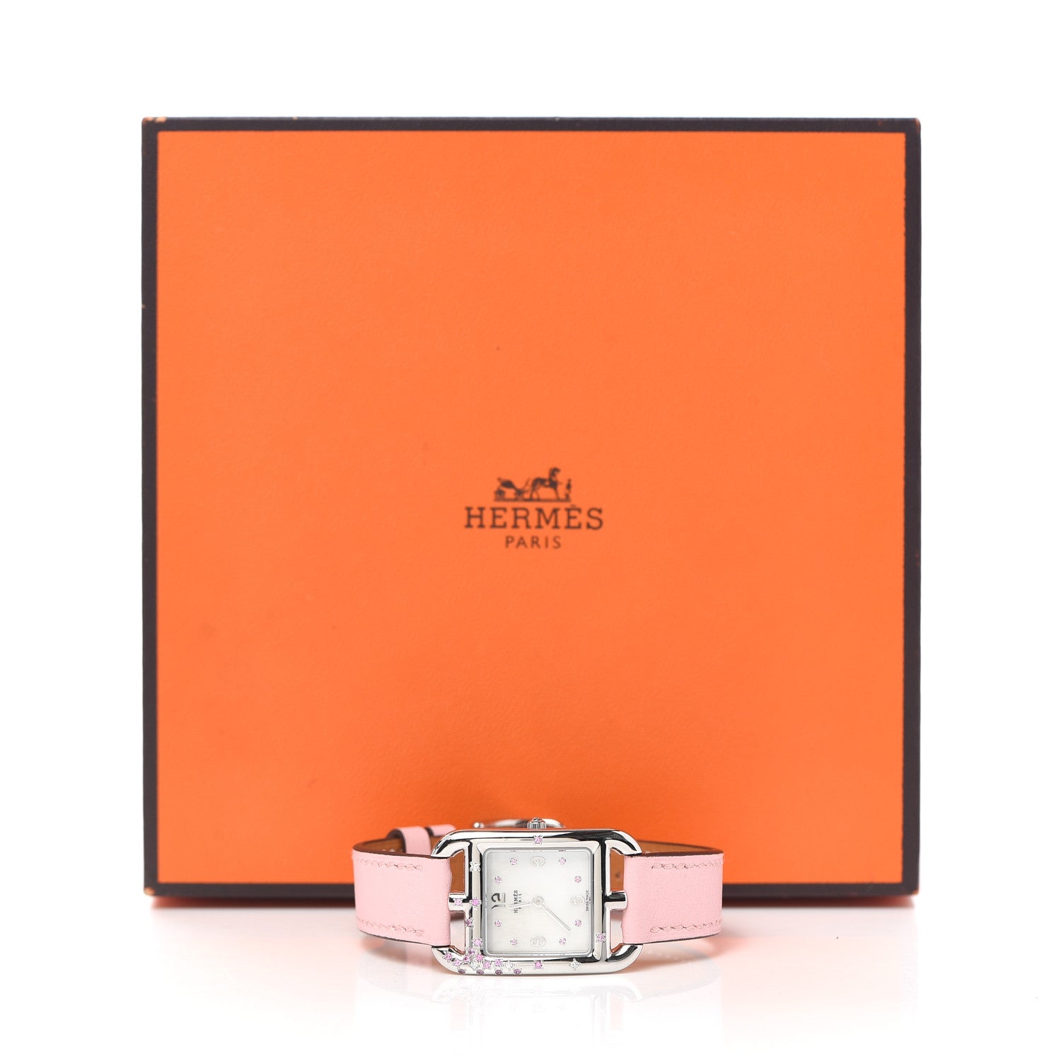 Hermes Stainless Steel Swift Diamond Pink Sapphire Mother of Pearl 23mm Cape Cod Quartz Watch Rose Sakura 5 of 5