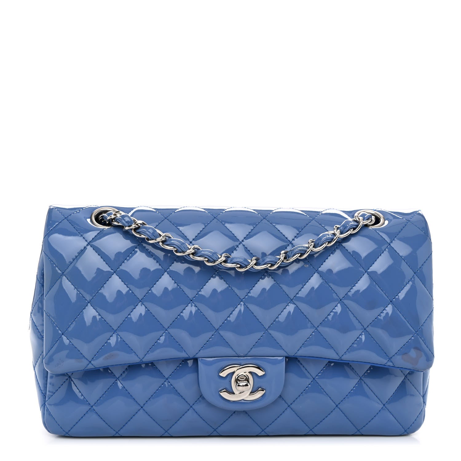 Chanel Patent Quilted Medium Double Flap Blue 1 of 10