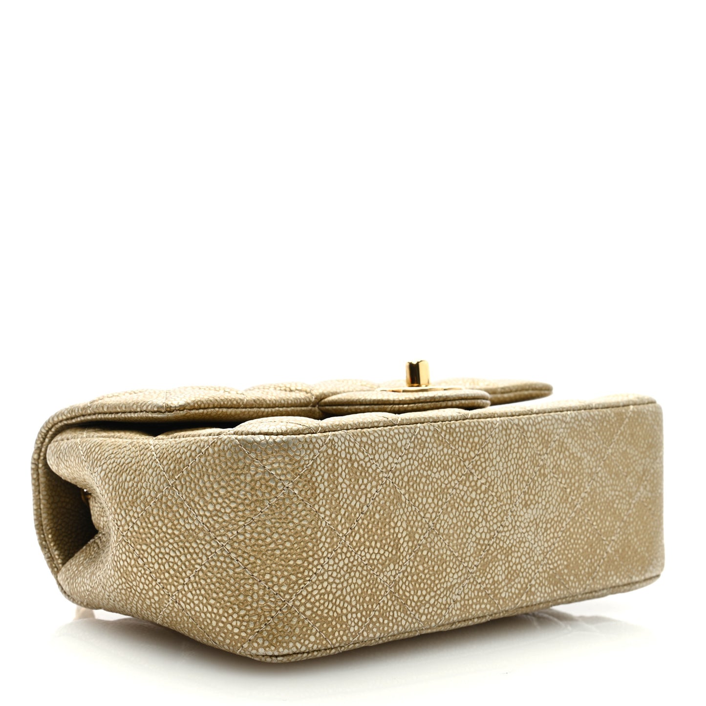 Metallic Caviar Quilted Mini Rectangular Flap Gold