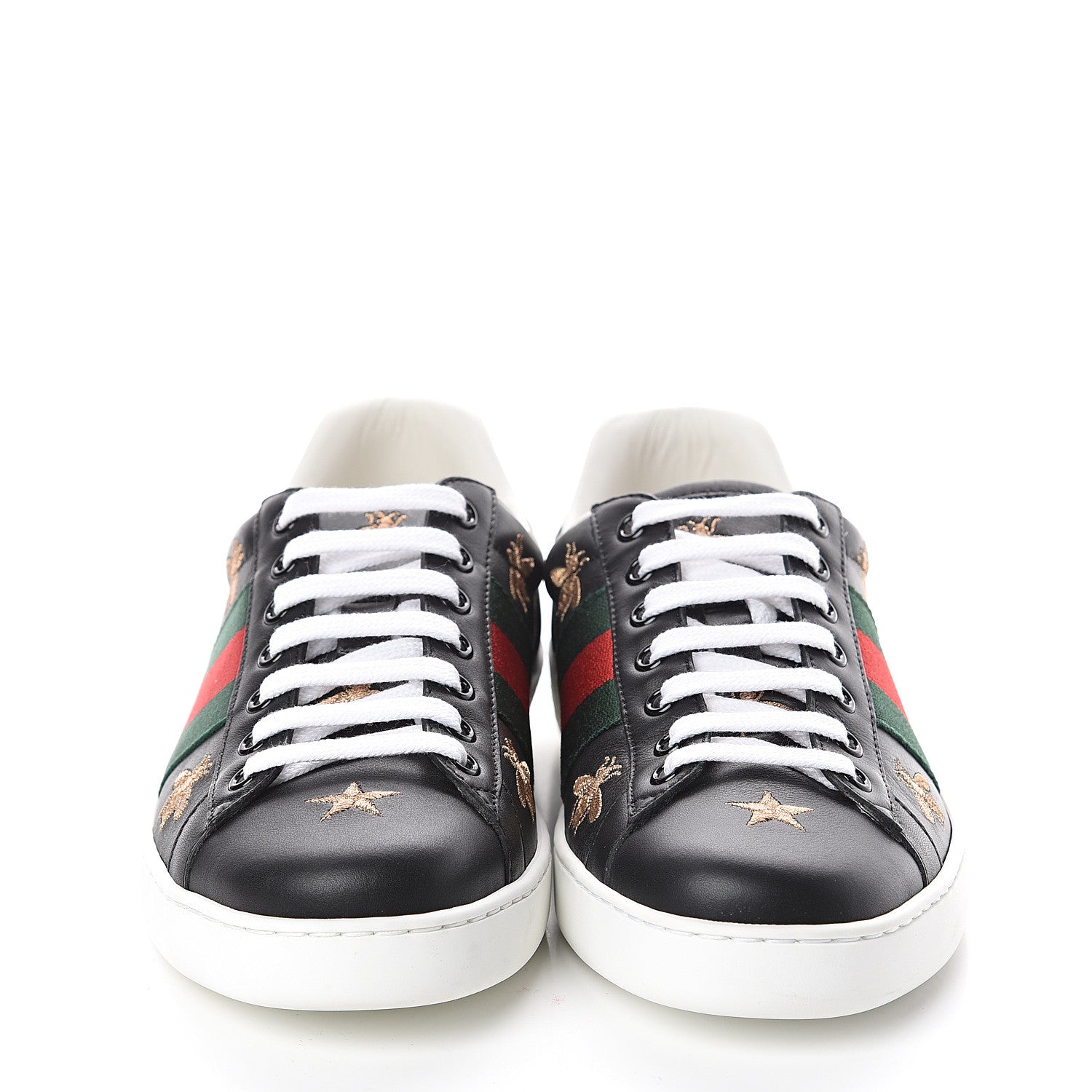 Gucci Calfskin Ayers Mens Web Bee Star Embroidered Ace Sneakers 5.5 Black 2 of 7
