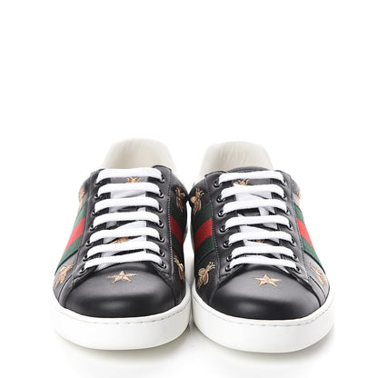 Gucci Calfskin Ayers Mens Web Bee Star Embroidered Ace Sneakers 5.5 Black 2 of 7