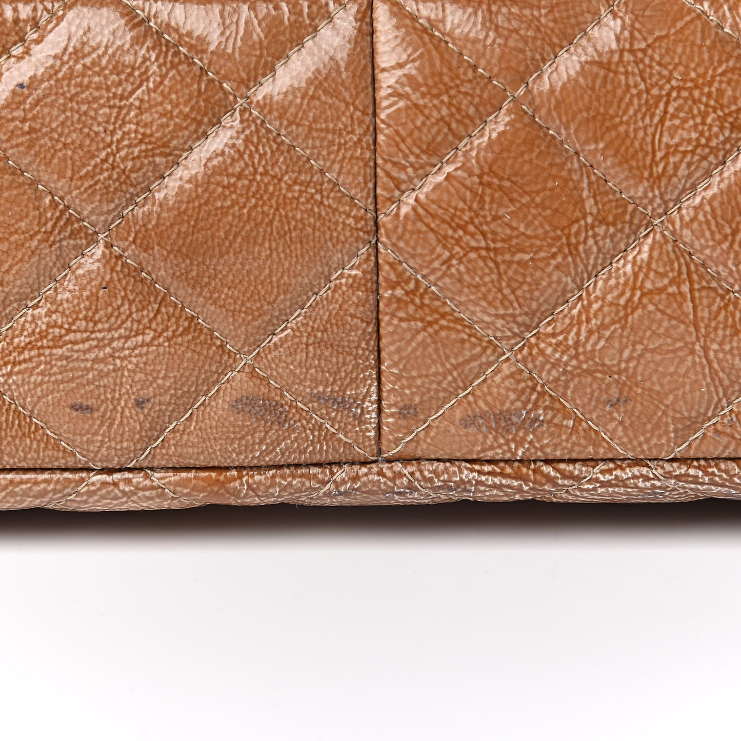 Crinkled Patent Quilted Jumbo Single Flap Light Beige