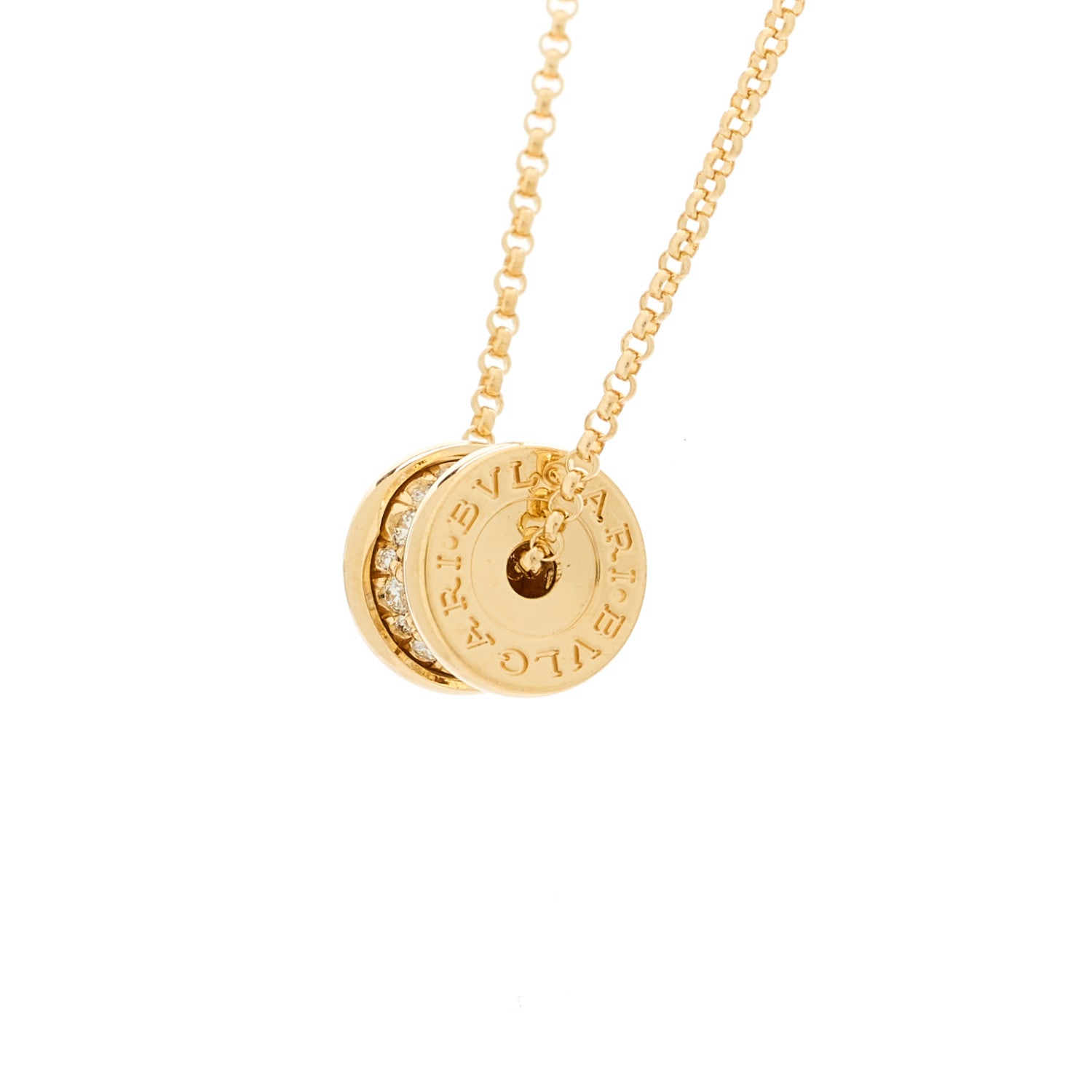 Bulgari 18K Yellow Gold Diamond Small B.Zero1 Pave Pendant Necklace 5 of 9