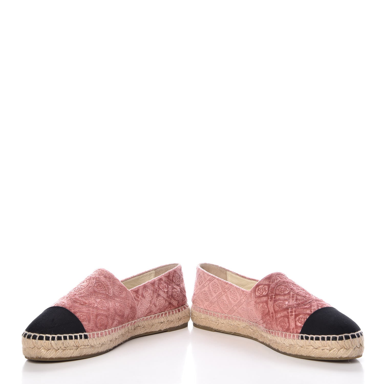 Chanel Velvet Grosgrain Quilted Camellia CC Espadrilles 39 Pink Black 5 of 12