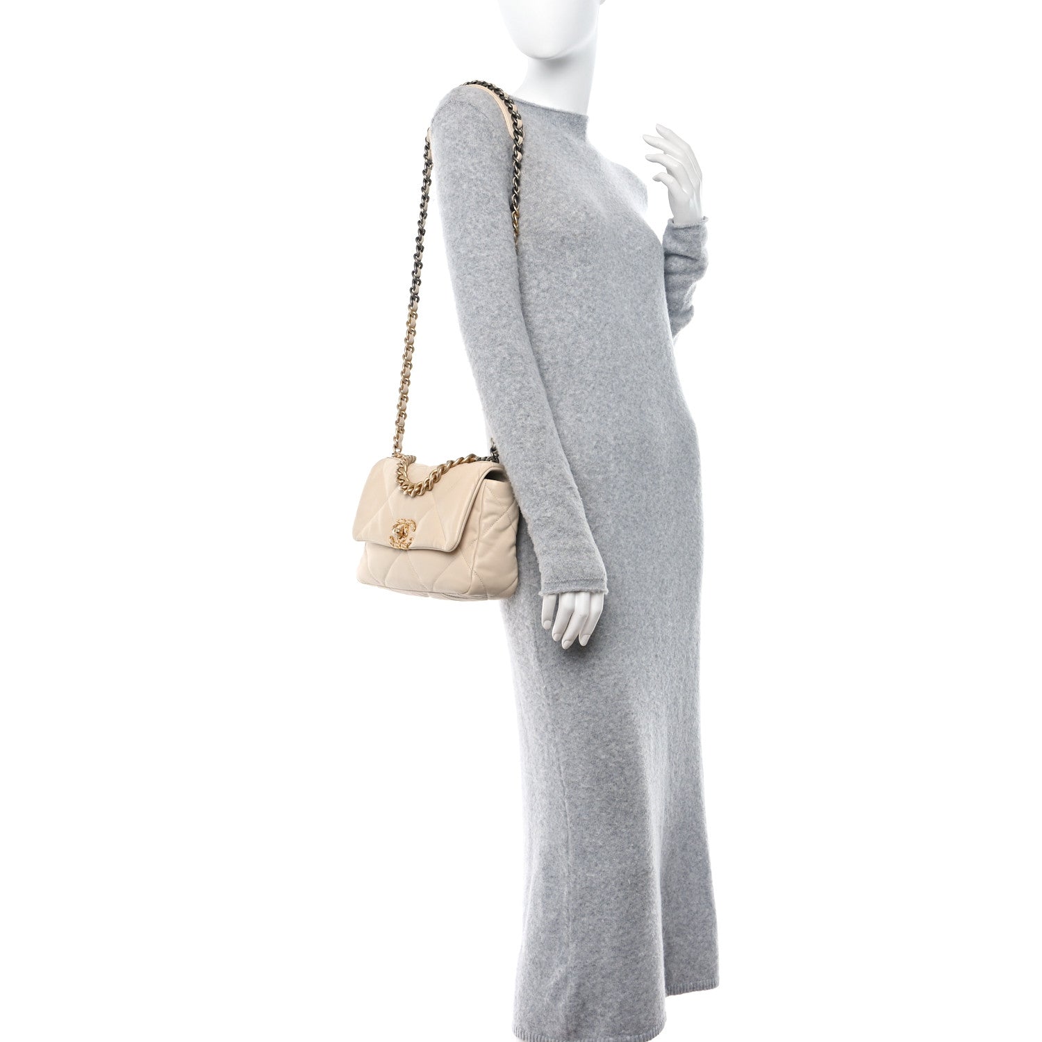 Chanel Goatskin Quilted Medium Chanel 19 Flap Light Beige 2 of 11