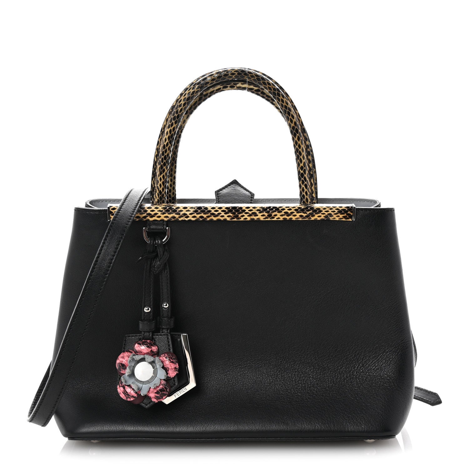 Fendi Vitello Dolce Elaphe Petite 2Jours Tote Black Polvere 1 of 9