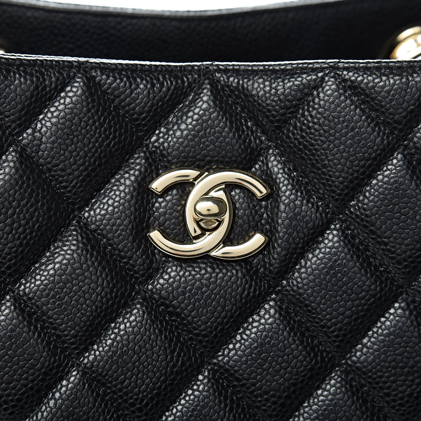 Caviar Quilted Large Shopping Tote Black