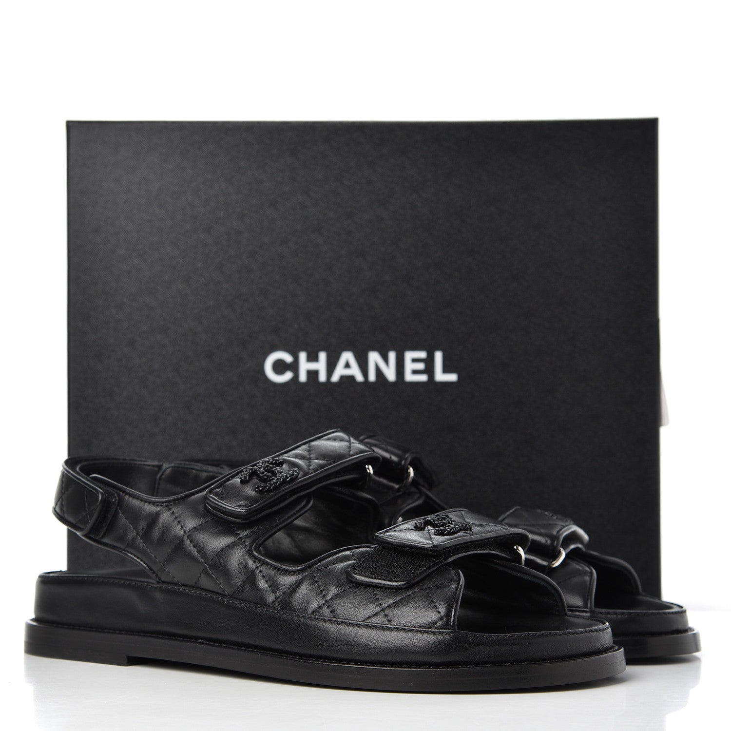 Chanel Lambskin Velcro Dad Sandals 38.5 Black 16 of 16
