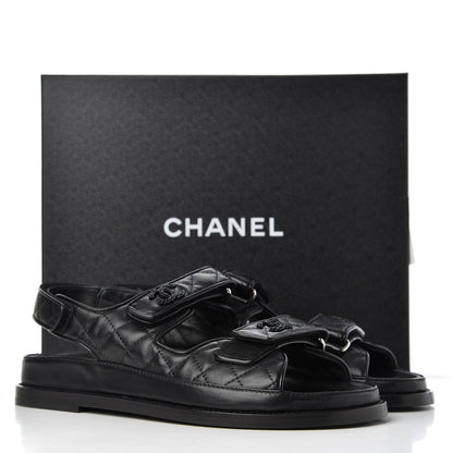 Chanel Lambskin Velcro Dad Sandals 38.5 Black 16 of 16