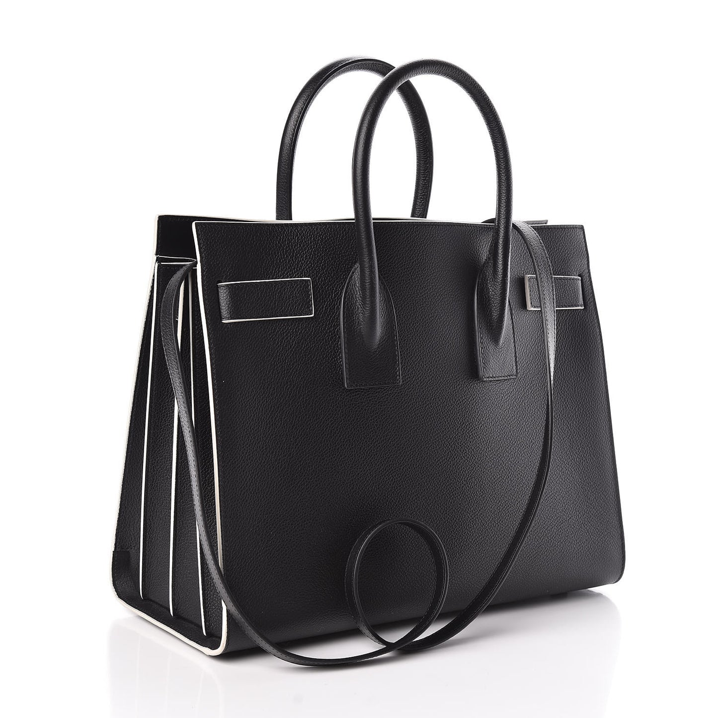 Grained Calfskin Topstitch Small Sac De Jour Black Porcelain