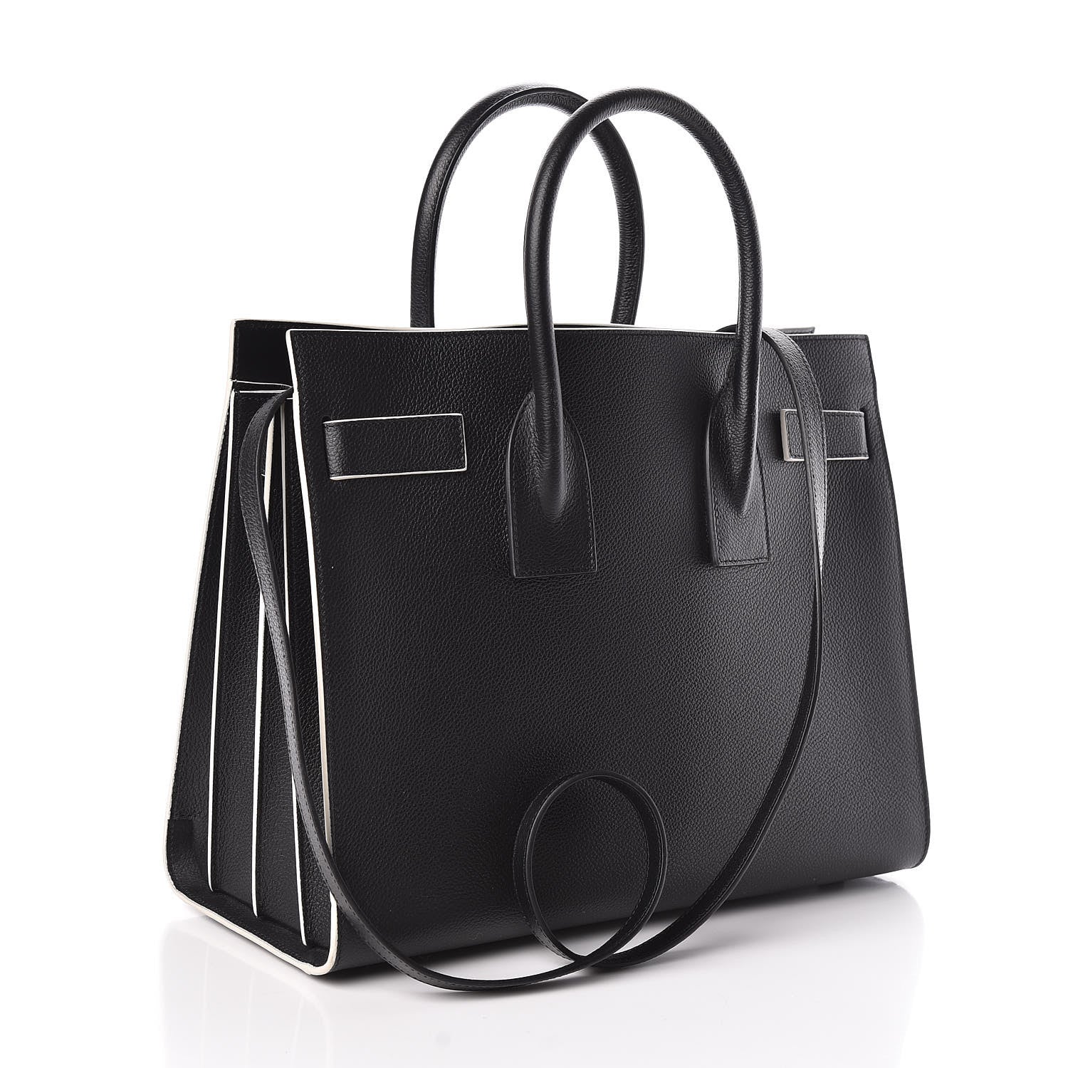Saint Laurent Grained Calfskin Topstitch Small Sac De Jour Black Porcelain 3 of 9