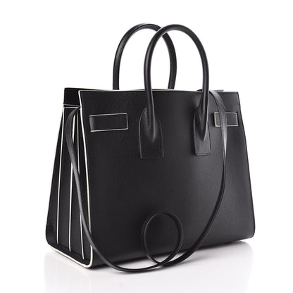 Saint Laurent Grained Calfskin Topstitch Small Sac De Jour Black Porcelain 3 of 9