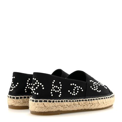 Chanel Neoprene Patent Calfskin Pearl CC Espadrilles 35 Black White 5 of 9