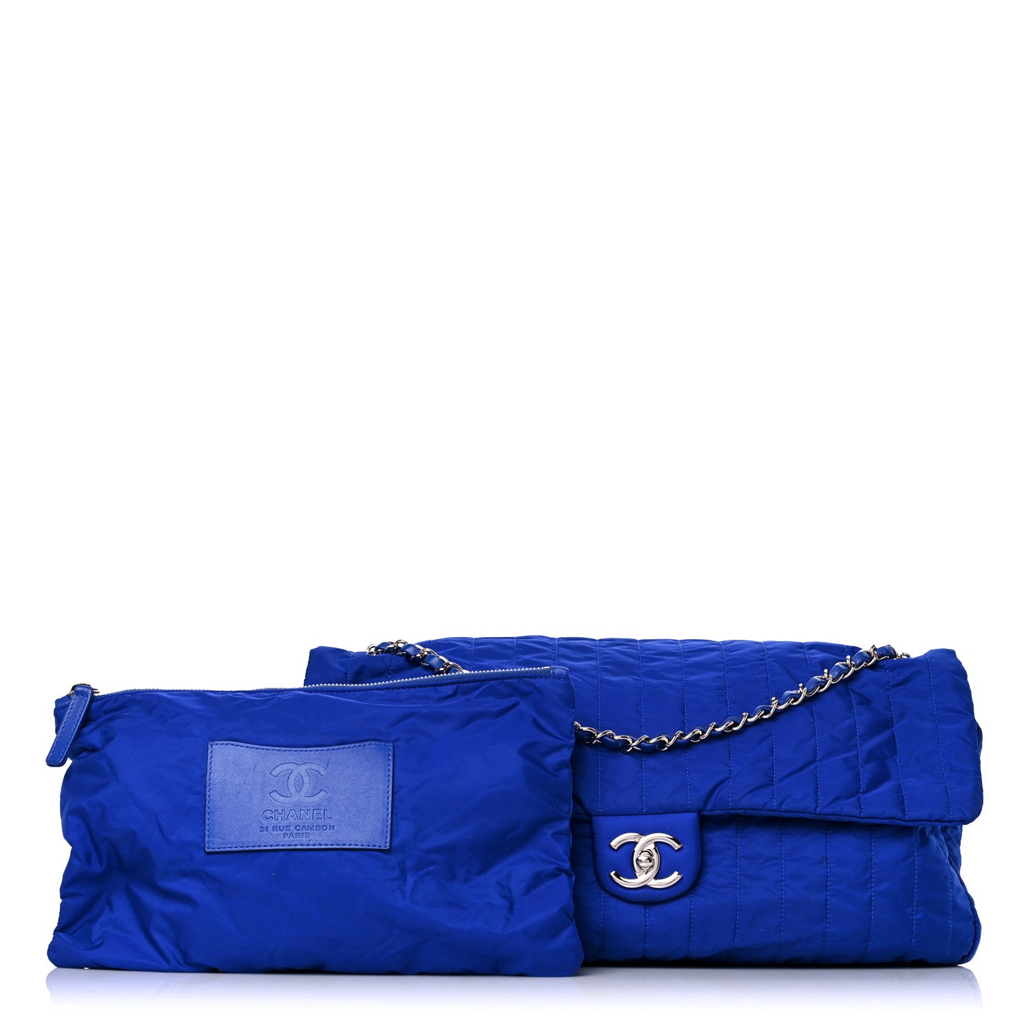 Chanel Nylon Vertical Quilted Jumbo Flap Cobalt Blue 1 of 10