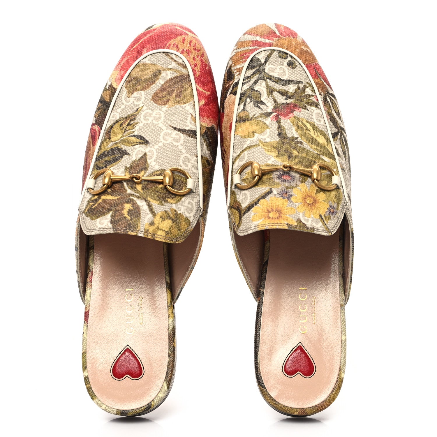 Gucci GG Supreme Monogram Malaga Kid Water Flora Womens Princetown Slippers 38.5 Beige White Multicolor Mystic White 2 of 11