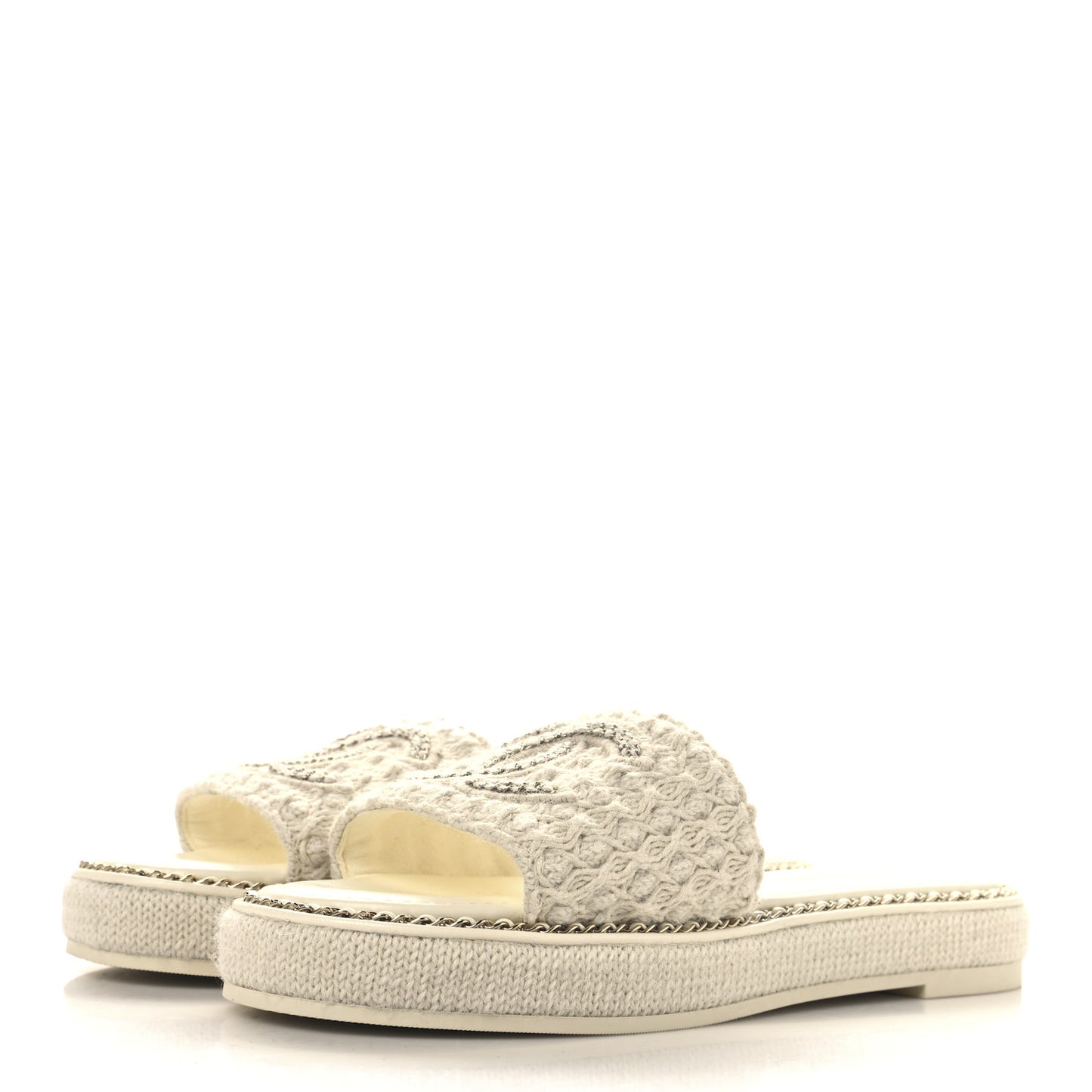 Wool Alpaca Chain CC Slide Sandals 40 Ivory