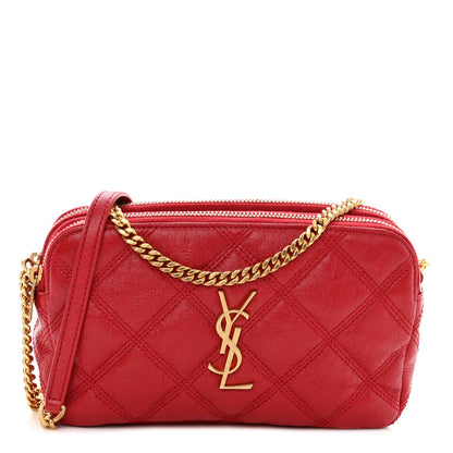 Saint Laurent SAINT LAURENT Grained Lambskin Quilted Mini Becky Double Zip Bag Rouge Eros 1 of 11