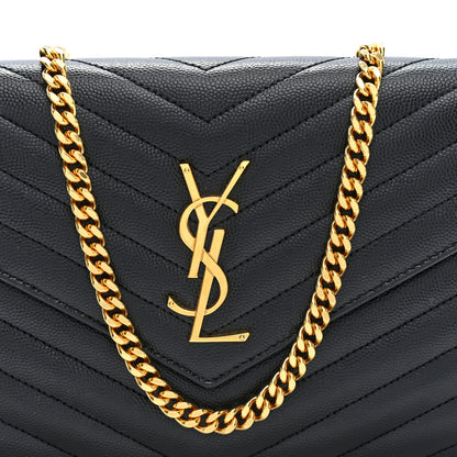 Saint Laurent Grain De Poudre Matelasse Chevron Monogram Chain Wallet Black 7 of 9