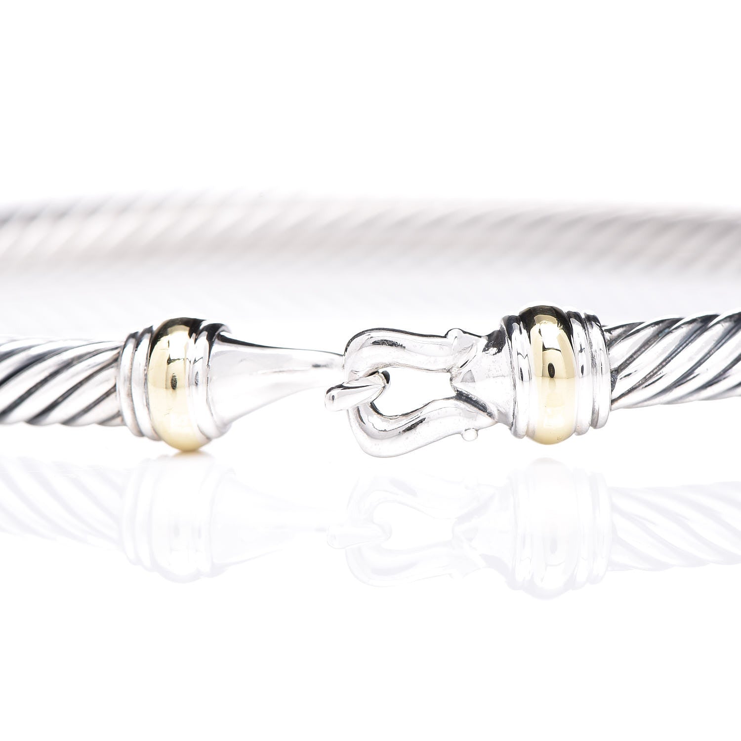 David Yurman Sterling Silver 18K Yellow Gold 4mm Cable Buckle Bracelet 4 of 6