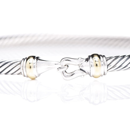 David Yurman Sterling Silver 18K Yellow Gold 4mm Cable Buckle Bracelet 4 of 6