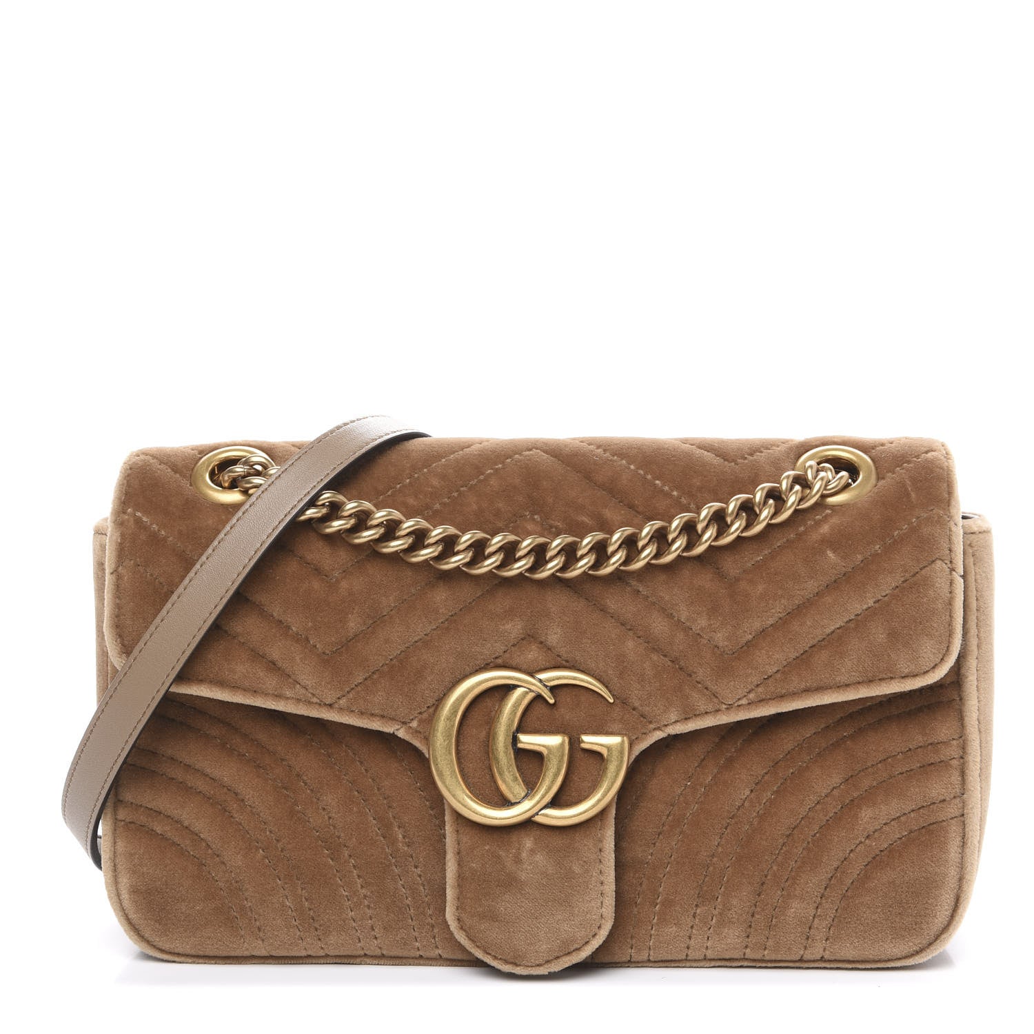 Gucci Velvet Matelasse Small GG Marmont Shoulder Bag Taupe 1 of 10