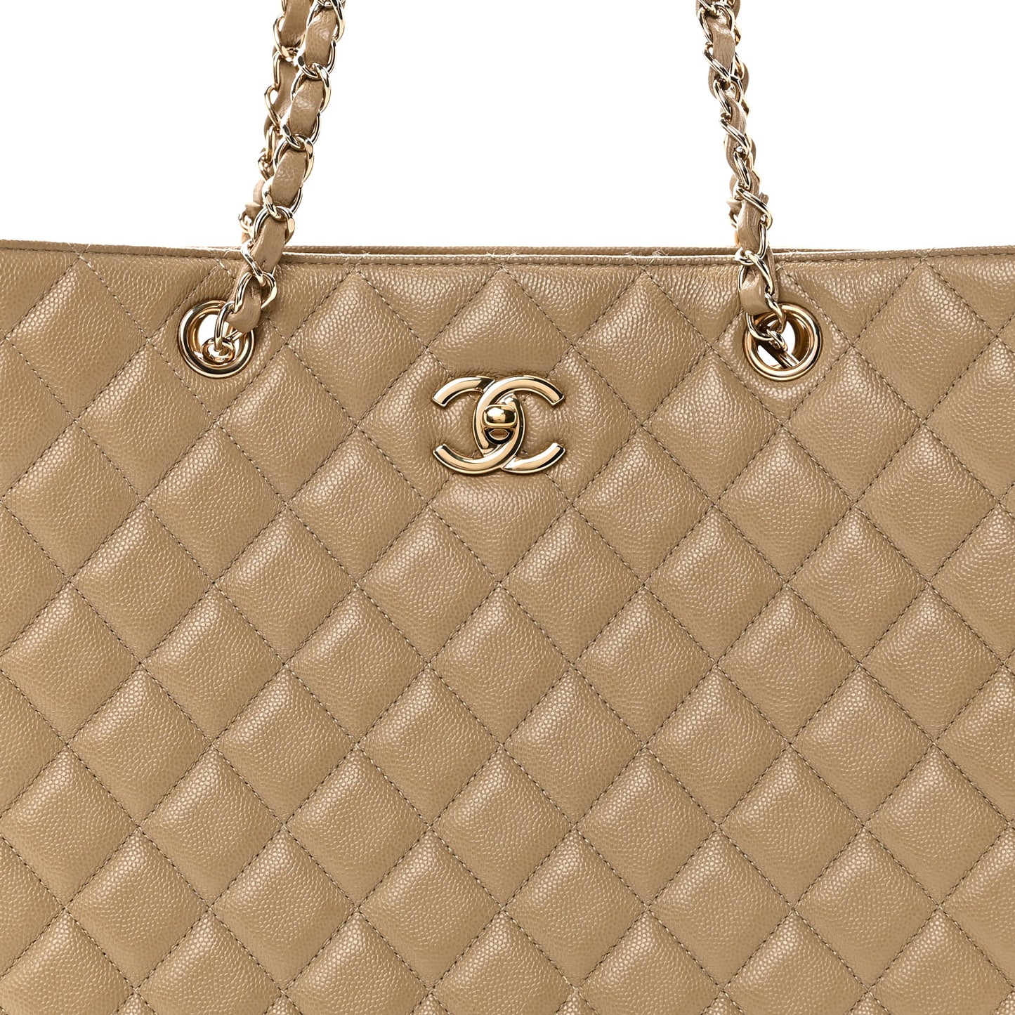 Caviar Quilted Large Shopping Tote Dark Beige