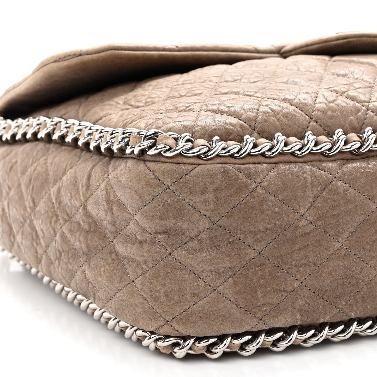 Washed Lambskin Quilted Chain Around Maxi Flap Taupe