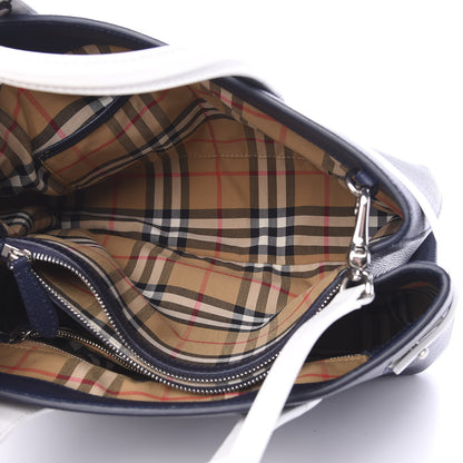 Burberry Derby Calfskin House Check Medium Bi-Color Banner Tote Regency Blue White 4 of 10