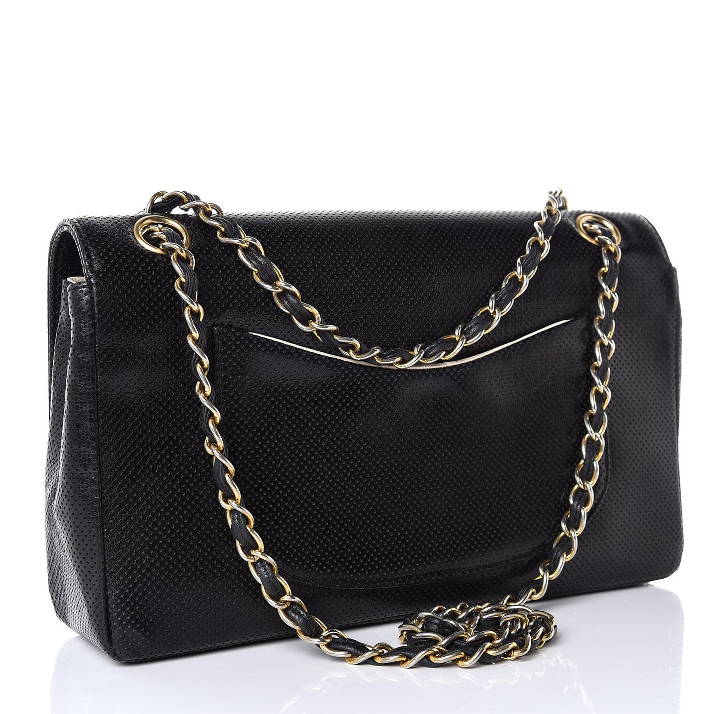 Lambskin Perforated Medium Single Flap Bag Black White
