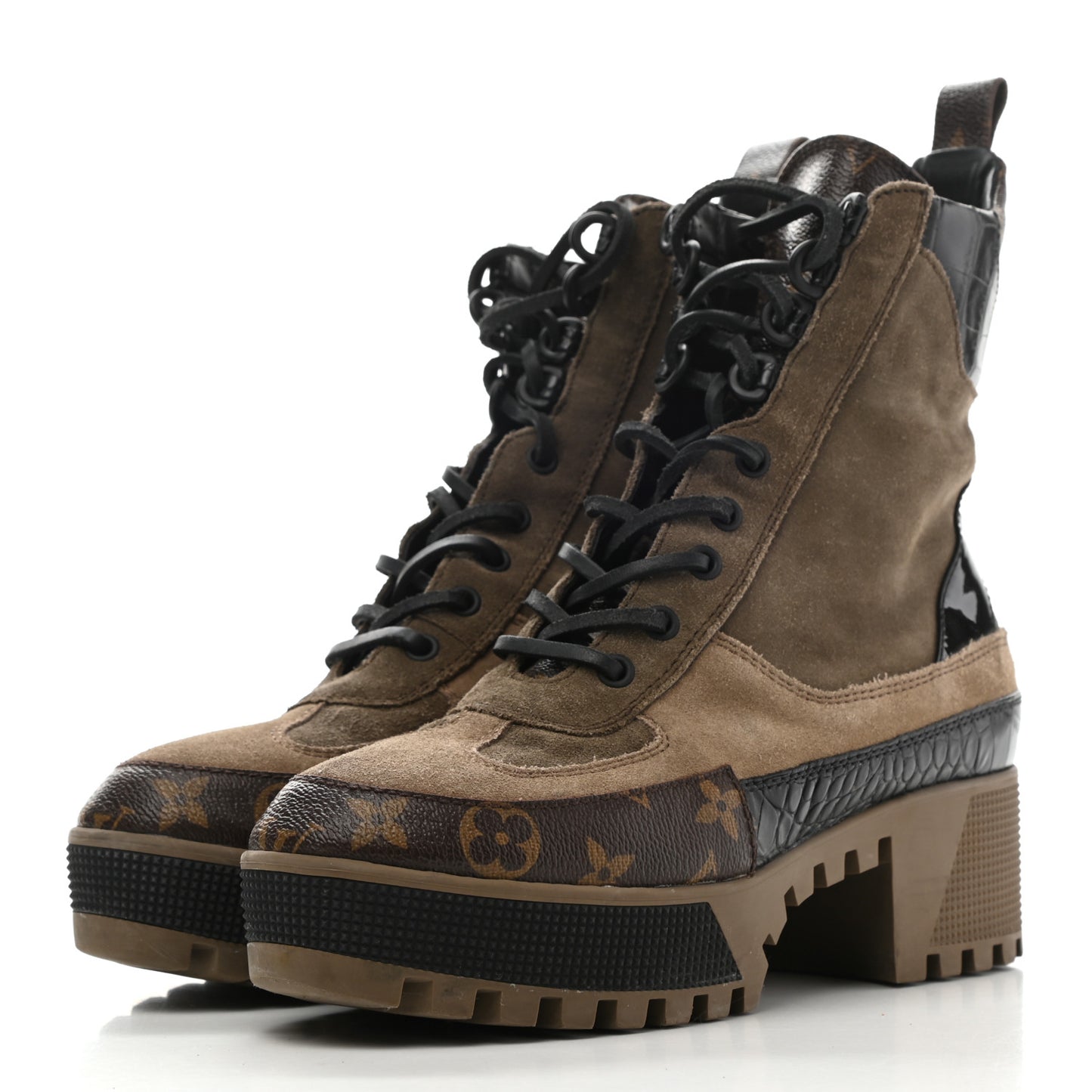 Suede Calfskin Monogram Laureate Platform Desert Boots 38 Taupe