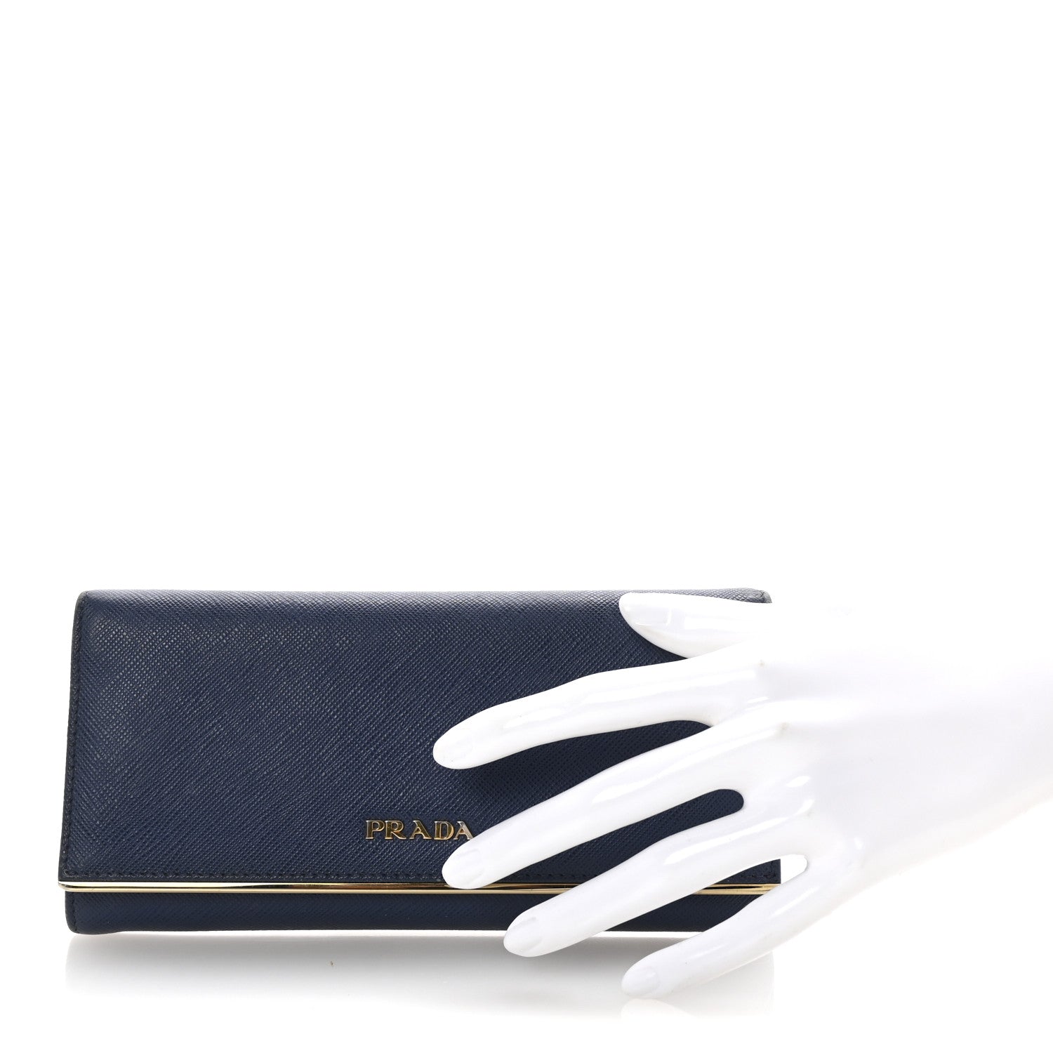 Prada Saffiano Metal Bar Continental Flap Wallet Bluette 2 of 7