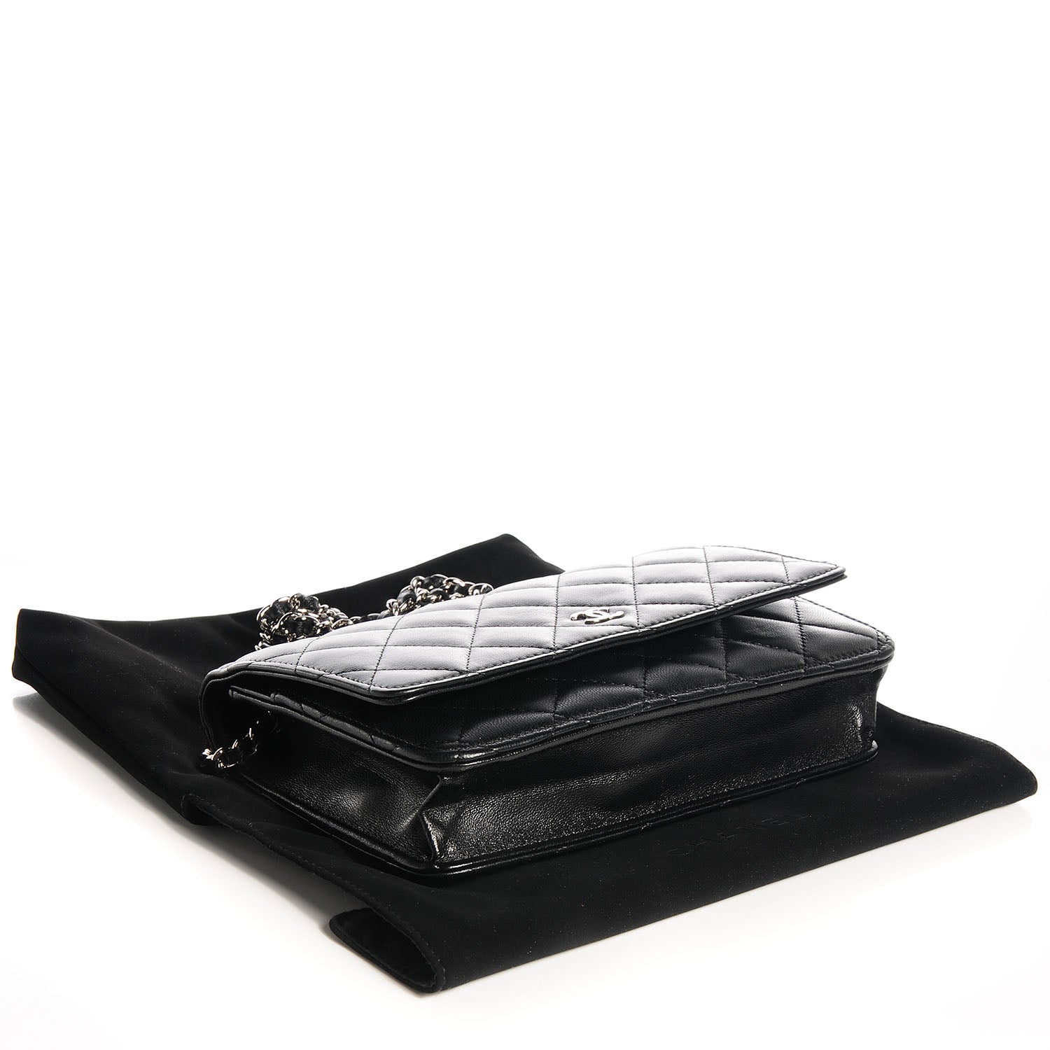 Louis Vuitton CHANEL Lambskin Quilted Wallet On Chain WOC Black 4 of 9