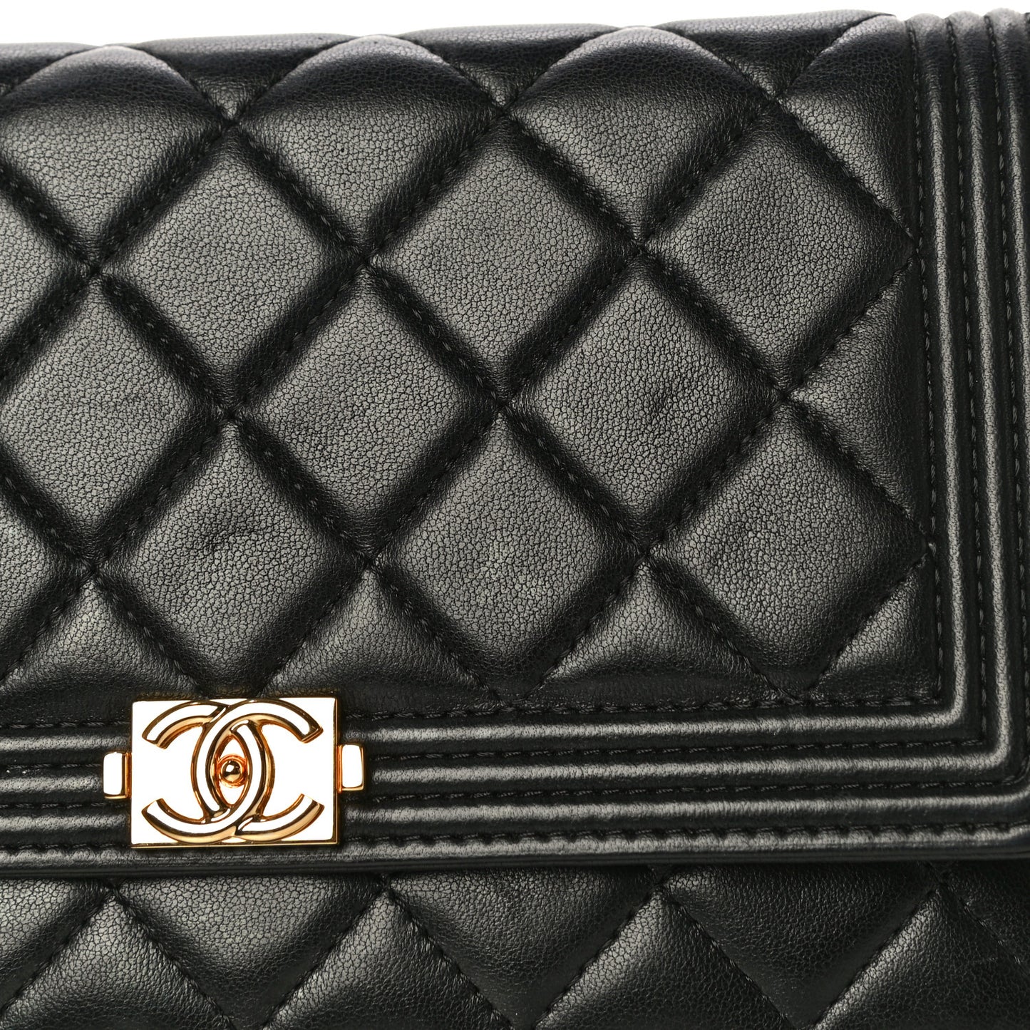 Lambskin Quilted Boy Wallet On Chain WOC Black