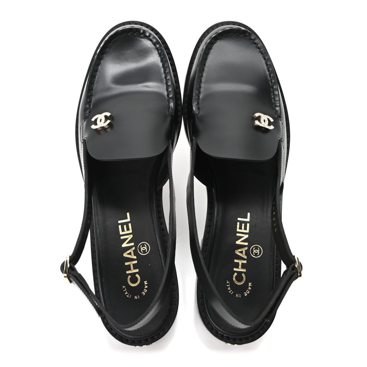 Chanel Calfskin Crystal Slingback Loafers 37.5 Black 2 of 10