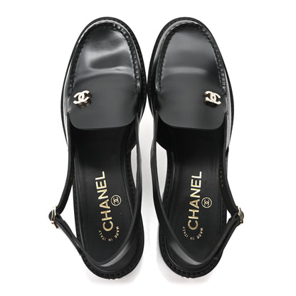 Chanel Calfskin Crystal Slingback Loafers 37.5 Black 2 of 10