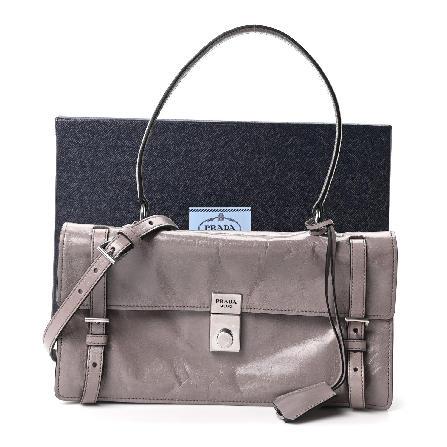 Prada Glossy Calfskin Medium Sound Shoulder Bag Peltro 11 of 11
