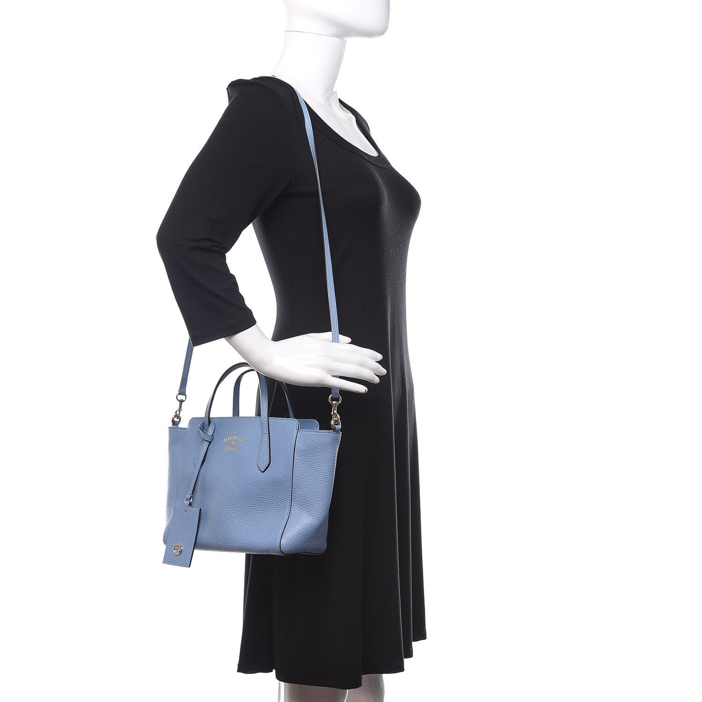 Dollar Calfskin Mini Swing Top Handle Bag Mineral Blue