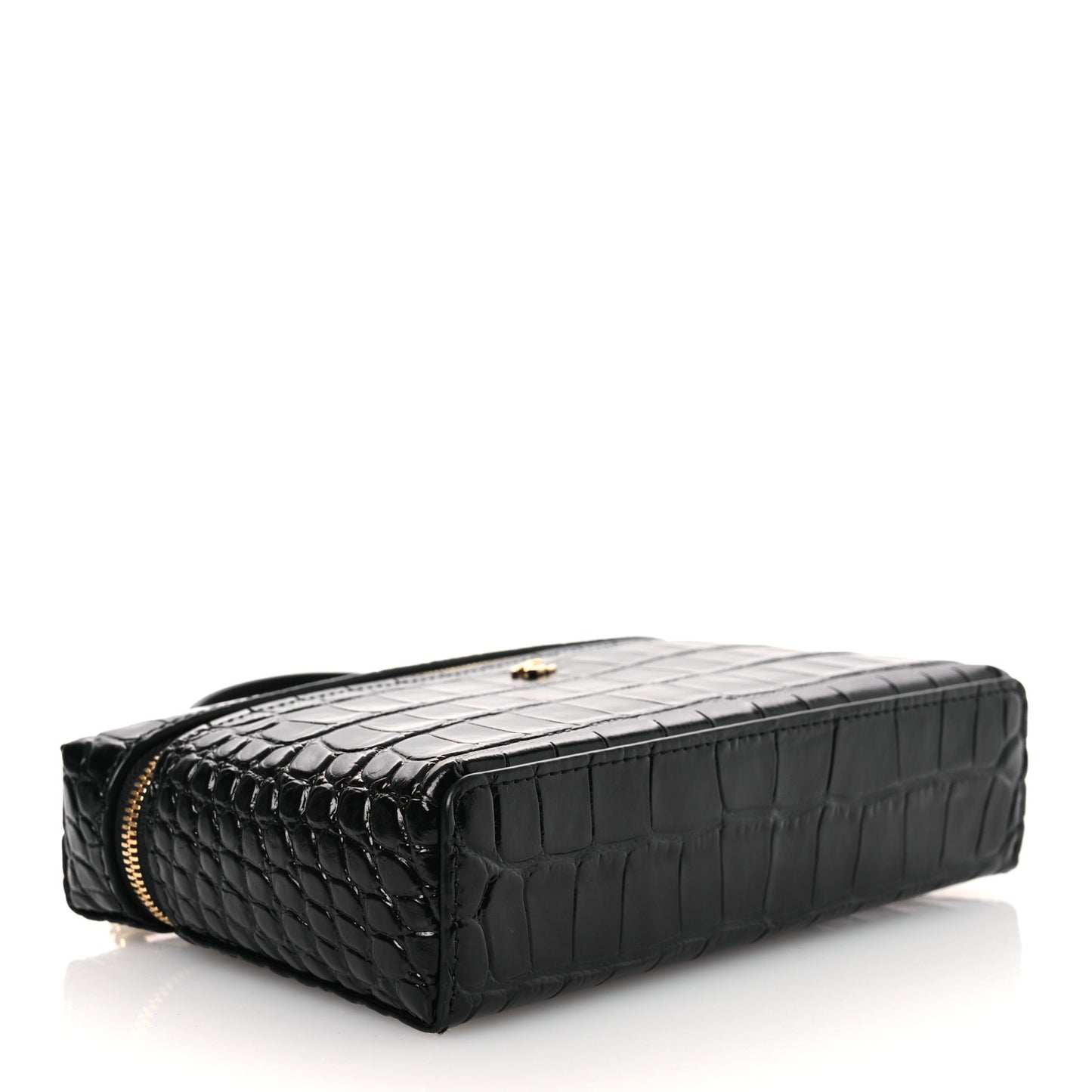 Calfskin Crocodile Embossed Crococo Top Handle Slim Vanity Case With Chain Black