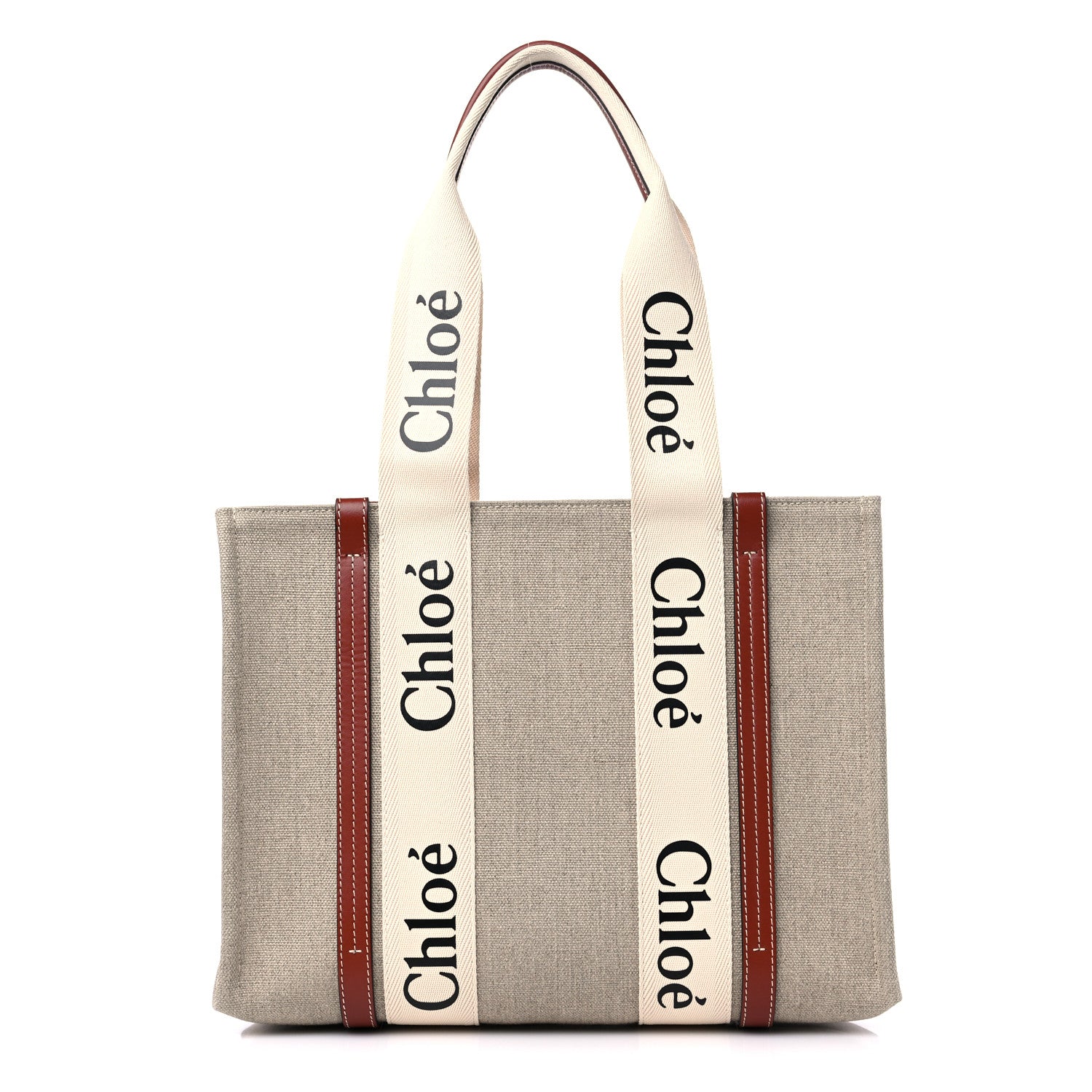 Chloe Cotton Calfskin Medium Woody Ribbon Tote White Brown 1 of 8