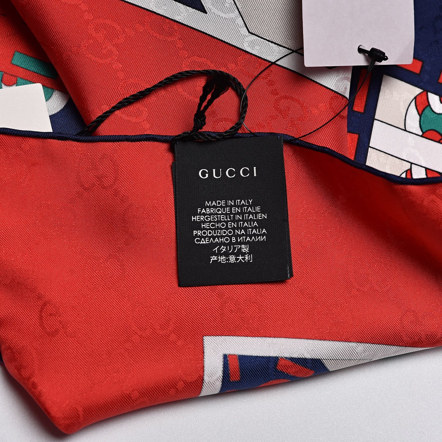 Silk Chain Argyle Square Scarf Emerald Red