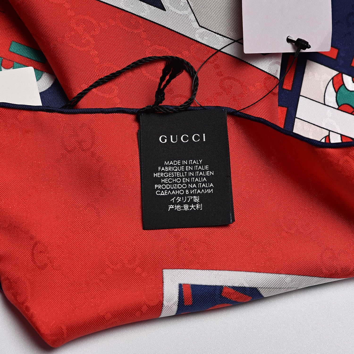 Gucci Silk Chain Argyle Square Scarf Emerald Red 4 of 4
