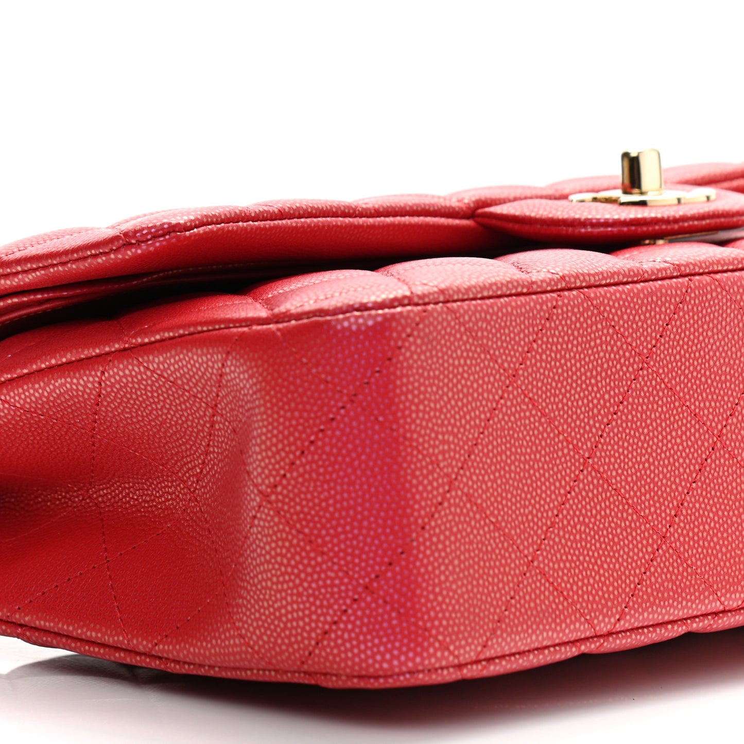 Iridescent Caviar Quilted Medium Double Flap Red