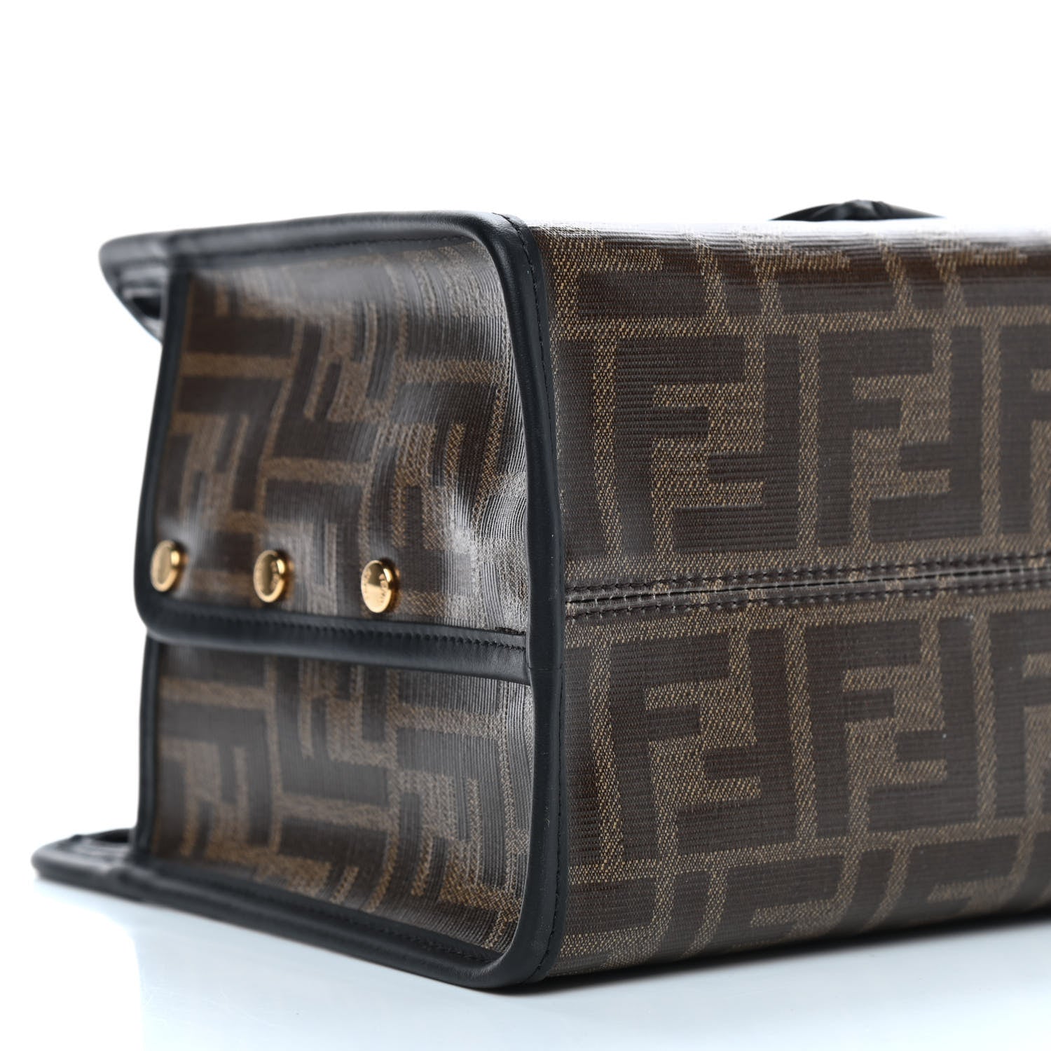 Fendi Glazed Fabric Vitello Century FF 1974 Stamp Patch Mini Peekaboo Defender Cover Mogano Panna Black 8 of 9