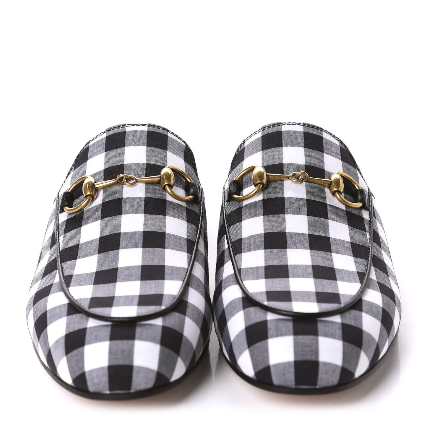 Cotton Gingham Womens Princetown Slippers 35 White Black