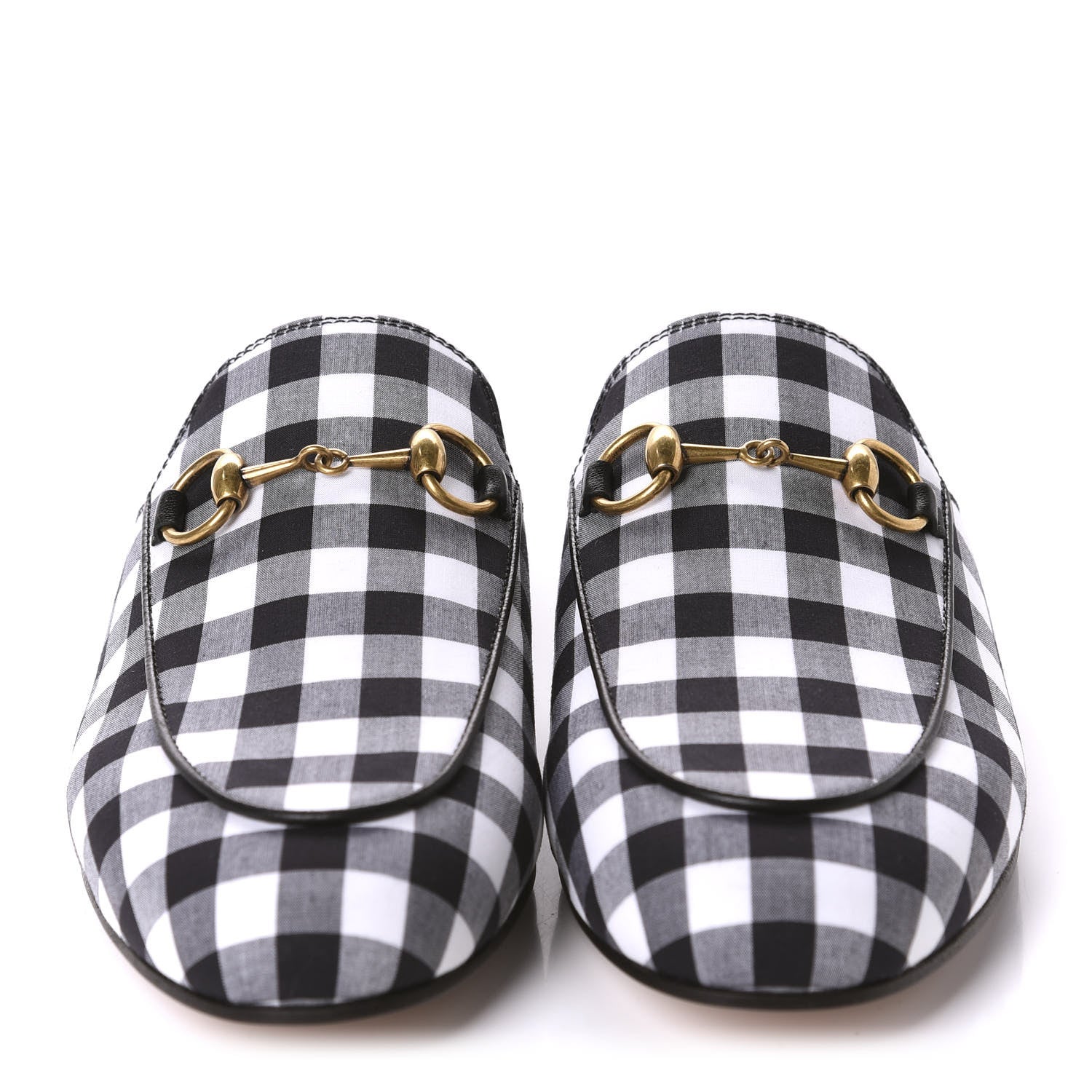 Gucci Cotton Gingham Womens Princetown Slippers 35 White Black 2 of 10