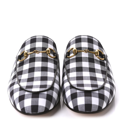 Gucci Cotton Gingham Womens Princetown Slippers 35 White Black 2 of 10