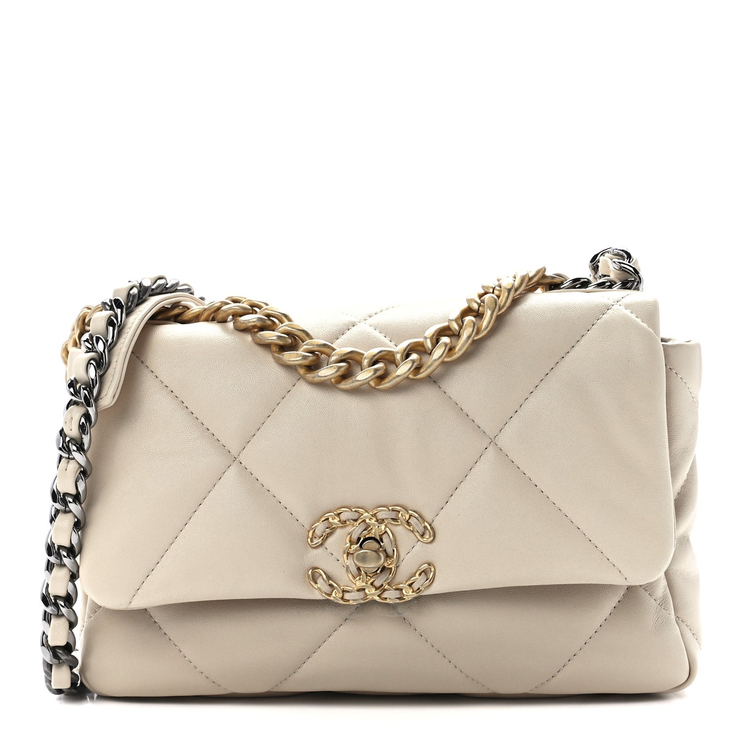 Lambskin Quilted Medium Chanel 19 Flap Light Beige