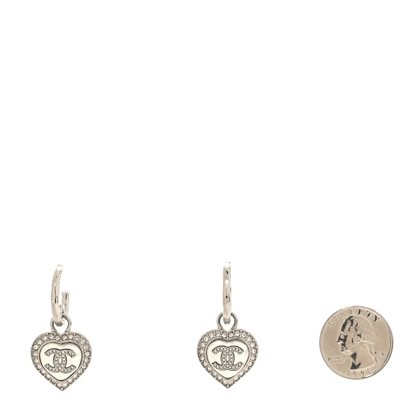Pearl Crystal CC Heart Drop Earrings Silver