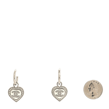 Chanel Pearl Crystal CC Heart Drop Earrings Silver 2 of 5